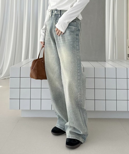 Ada.（エイダ）の「ラインストーン セミワイド デニムパンツ（デニムパンツ・レディース・ライトブルー/インディゴブルー・S）」の4枚目の写真
