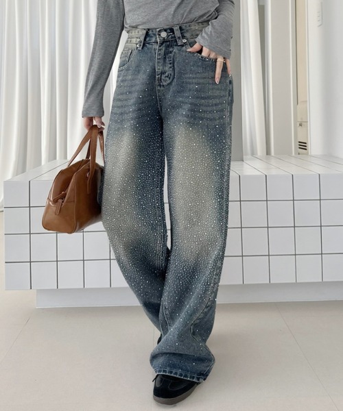 Ada.（エイダ）の「ラインストーン セミワイド デニムパンツ（デニムパンツ・レディース・ライトブルー/インディゴブルー・S）」の7枚目の写真