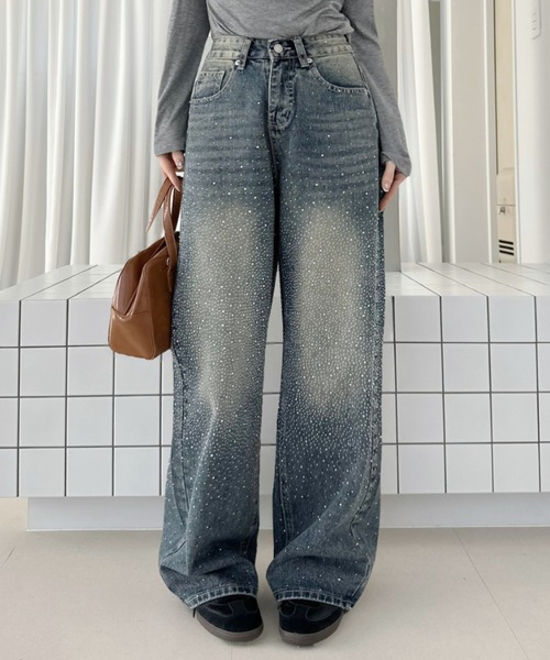 Ada.（エイダ）の「ラインストーン セミワイド デニムパンツ（デニムパンツ・レディース・ライトブルー/インディゴブルー・S）」の9枚目の写真