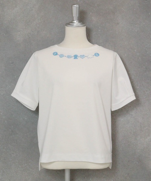 STUDIO PICONE（スタジオピッコーネ）の「コットン100％ビーズ刺繍UVプルオーバー（Tシャツ/カットソー・レディース・ライトパープル/ネイビー/ホワイト/ライトブルー・M/LL/L）」の2枚目の写真