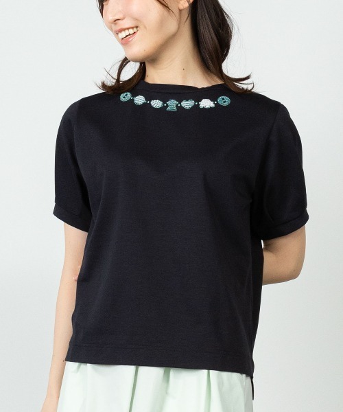 STUDIO PICONE（スタジオピッコーネ）の「コットン100％ビーズ刺繍UVプルオーバー（Tシャツ/カットソー・レディース・ライトパープル/ネイビー/ホワイト/ライトブルー・M/LL/L）」の5枚目の写真