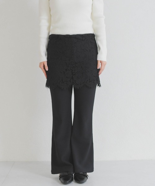 MISCH MASCH(ミッシュマッシュ)の「2026春夏新作 WEB限定 レーススカートセット美脚センタープレスフレアパンツ(その他パンツ・レディース・ブラック・フリ-)」の2枚目の写真