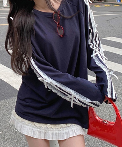 Flugge(フラッジー)の「サイドリボンラインカットソー(Tシャツ/カットソー・レディース・ブラック/ネイビー・MEDIUM/LARGE)」の4枚目の写真