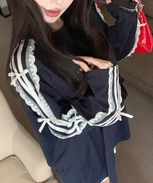 Flugge(フラッジー)の「サイドリボンラインカットソー(Tシャツ/カットソー・レディース・ブラック/ネイビー・MEDIUM/LARGE)」の6枚目の写真