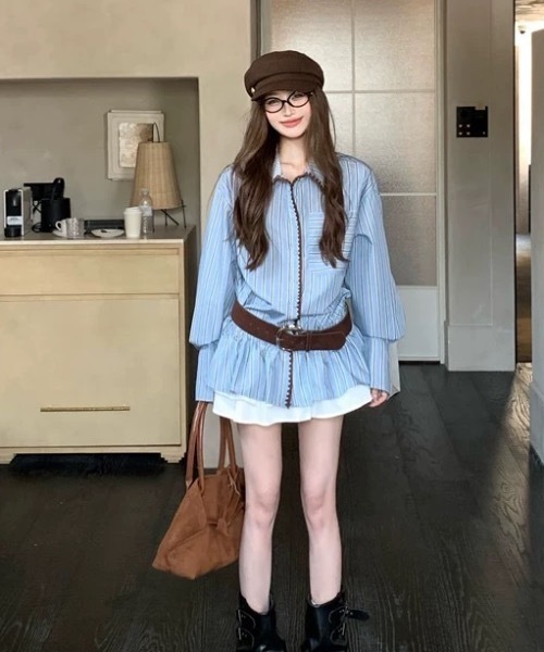 FUNdaysion(ファンデイション)の「ストライプシャツブラウス(シャツ/ブラウス・レディース・ブルー・M)」の15枚目の写真