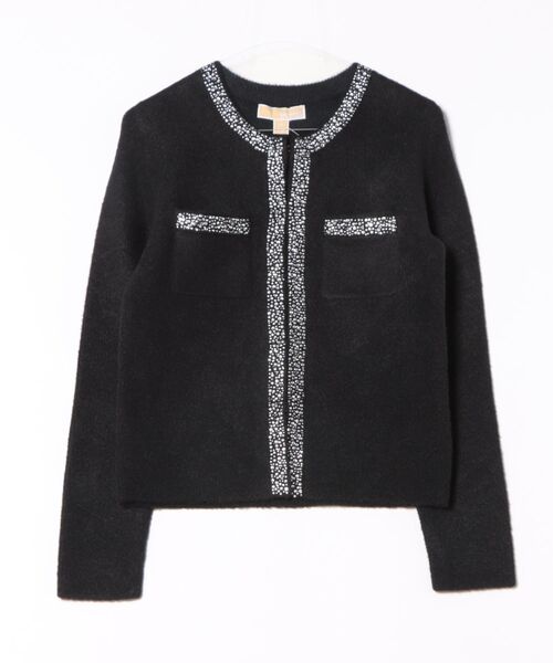 MICHAEL KORS(マイケルコース)の「ジェムトリム クルーネック カーディガン(カーディガン/ボレロ・レディース・ブラック・S)」の1枚目の写真