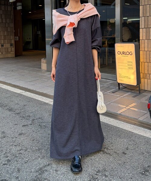 DouDou（ドゥドゥ）の「【インフルエンサーSAKURA企画】リネンライクエアリー袖切替ワンピース（ワンピース・レディース・ベージュ/ブラック/ネイビー・FREE/TM）」の3枚目の写真