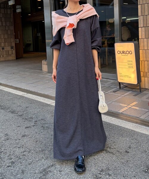 DouDou（ドゥドゥ）の「【インフルエンサーSAKURA企画】リネンライクエアリー袖切替ワンピース（ワンピース・レディース・ベージュ/ブラック/ネイビー・FREE/TM）」の13枚目の写真