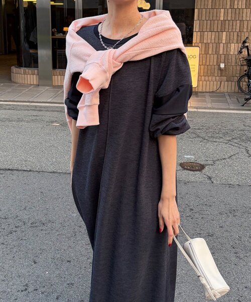 DouDou（ドゥドゥ）の「【インフルエンサーSAKURA企画】リネンライクエアリー袖切替ワンピース（ワンピース・レディース・ベージュ/ブラック/ネイビー・FREE/TM）」の6枚目の写真