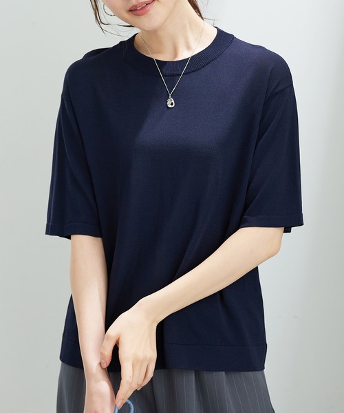 BELLUNA PLUS(ベルーナ)の「シャリ冷!洗える多機能ニットTシャツ(ニット/セーター・レディース・ホワイト×ブラック/ライトブルー/ネイビー/コーラル・MEDIUM/LARGE/X-LARGE)」の15枚目の写真