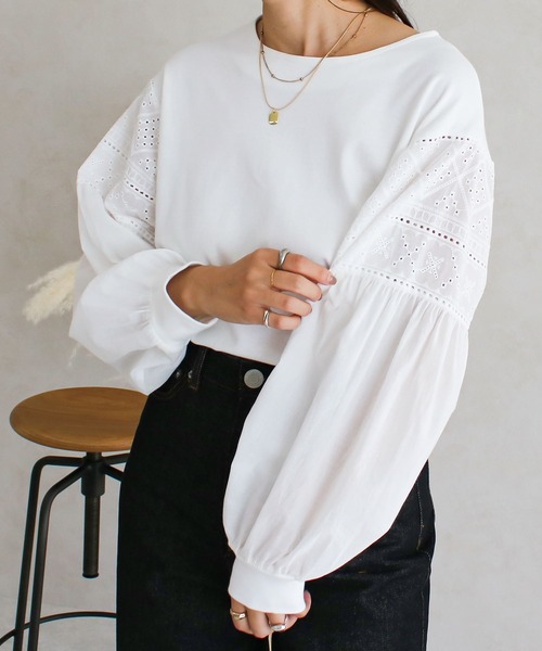 Social GIRL(ソーシャルガール)の「●Social GIRL●袖レーストップス(Tシャツ/カットソー・レディース・オフホワイト/ブラック・M)」の7枚目の写真