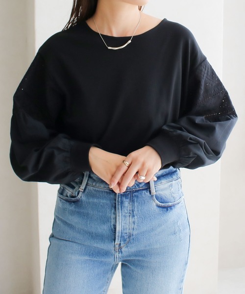 Social GIRL(ソーシャルガール)の「●Social GIRL●袖レーストップス(Tシャツ/カットソー・レディース・オフホワイト/ブラック・M)」の12枚目の写真