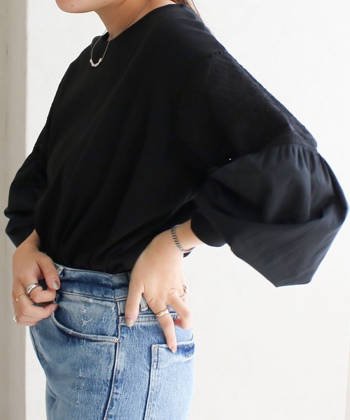 Social GIRL(ソーシャルガール)の「●Social GIRL●袖レーストップス(Tシャツ/カットソー・レディース・オフホワイト/ブラック・M)」の14枚目の写真