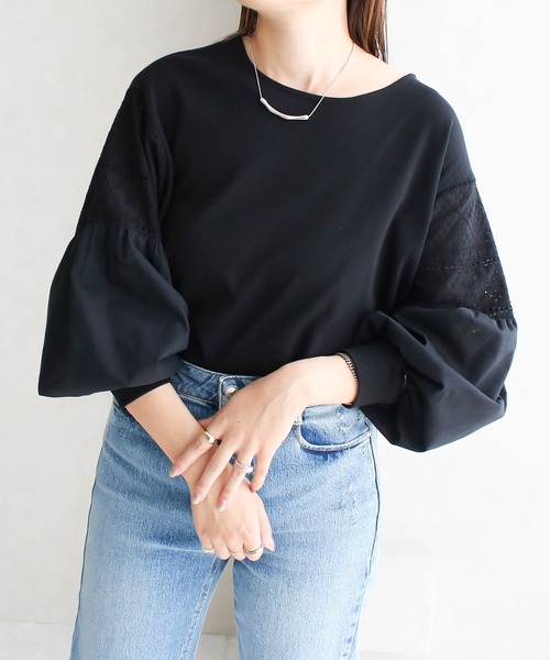 Social GIRL(ソーシャルガール)の「●Social GIRL●袖レーストップス(Tシャツ/カットソー・レディース・オフホワイト/ブラック・M)」の15枚目の写真
