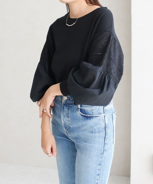Social GIRL(ソーシャルガール)の「●Social GIRL●袖レーストップス(Tシャツ/カットソー・レディース・オフホワイト/ブラック・M)」の16枚目の写真