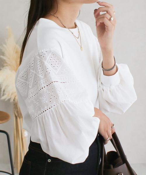 Social GIRL(ソーシャルガール)の「●Social GIRL●袖レーストップス(Tシャツ/カットソー・レディース・オフホワイト/ブラック・M)」の18枚目の写真