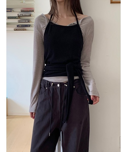 amel(エイメル)の「レイヤードキャミソール&ラップスカートセット(その他トップス・レディース・チャコールグレー/ブラック・FREE)」の2枚目の写真