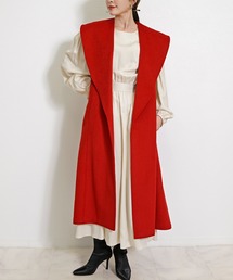 CHhdmn（シーエイチヒデモン）の「ビッグカラー ロングジレ / ウール混 ベルテッド ロングベスト / レイヤードベスト（その他アウター）」