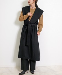 CHhdmn（シーエイチヒデモン）の「ビッグカラー ロングジレ / ウール混 ベルテッド ロングベスト / レイヤードベスト（その他アウター）」