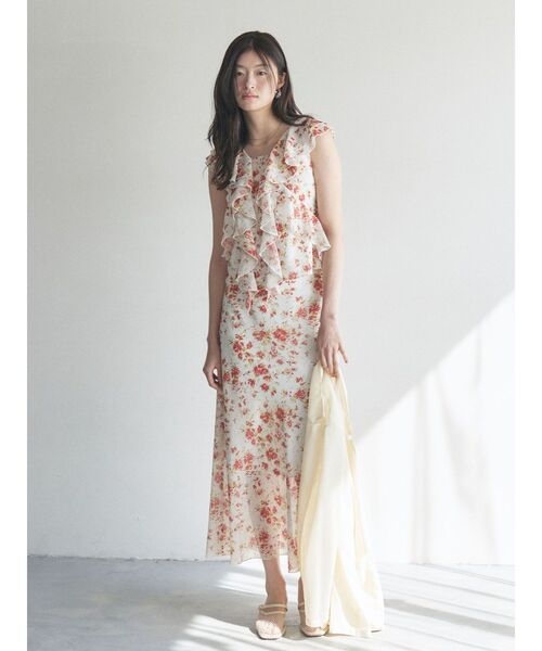 LAGUNAMOON（ラグナムーン）の「フローラルラッフルブラウス 【夏服】【セットアップ対応】（シャツ/ブラウス・レディース・ブラウン/オレンジ・FREE）」の3枚目の写真