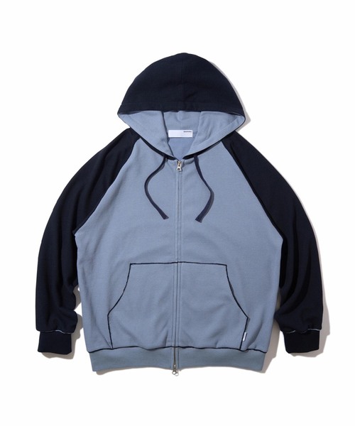 Diaspora Skateboards(ディアスポラスケートボーズ)の「DIASPORA SKATEBOARDS/ディアスポラスケートボード Full Zip Hooded Dry Waffle(パーカー・メンズ・ブルー/アイボリー・MEDIUM/LARGE)」の2枚目の写真