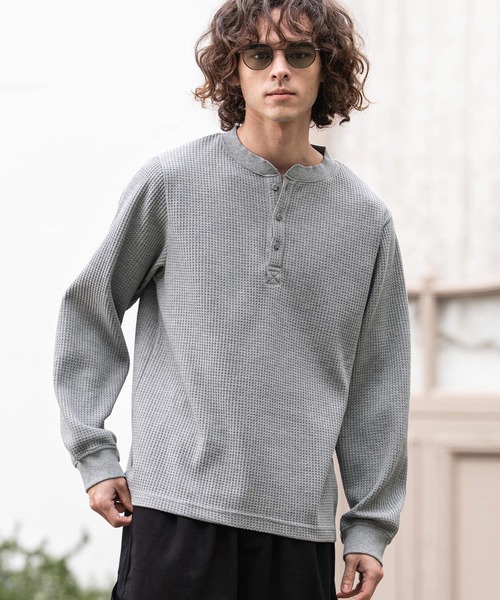 CAMBIO（カンビオ）の「mlt5637- ヘンリーネックワッフルロンT(HLCM0261)（Tシャツ/カットソー・メンズ・ブラック/アイボリー/ホワイト/グレー・XL/L/M）」の4枚目の写真