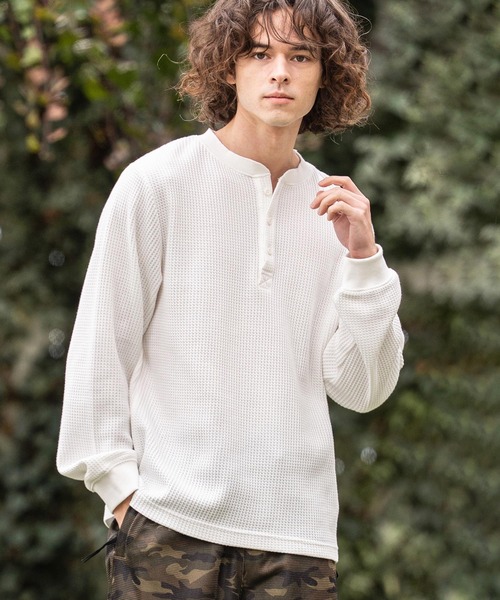 CAMBIO（カンビオ）の「mlt5637- ヘンリーネックワッフルロンT(HLCM0261)（Tシャツ/カットソー・メンズ・ブラック/アイボリー/ホワイト/グレー・XL/L/M）」の5枚目の写真