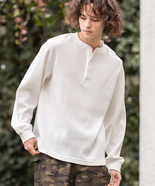 CAMBIO（カンビオ）の「mlt5637- ヘンリーネックワッフルロンT(HLCM0261)（Tシャツ/カットソー・メンズ・ブラック/アイボリー/ホワイト/グレー・XL/L/M）」の6枚目の写真