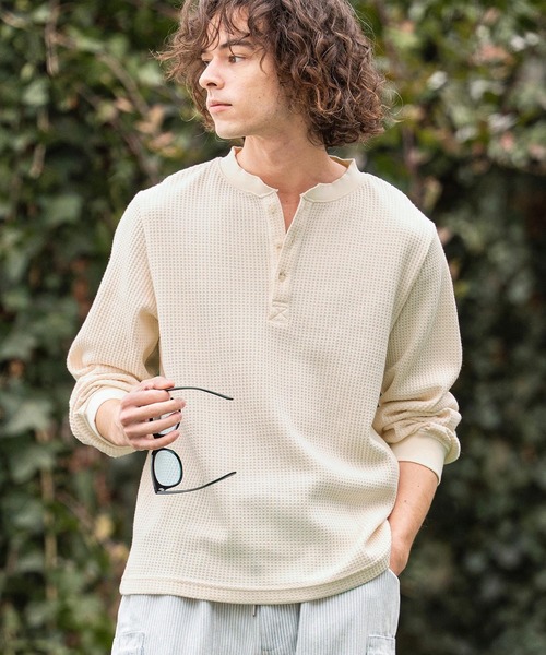 CAMBIO（カンビオ）の「mlt5637- ヘンリーネックワッフルロンT(HLCM0261)（Tシャツ/カットソー・メンズ・ブラック/アイボリー/ホワイト/グレー・XL/L/M）」の10枚目の写真