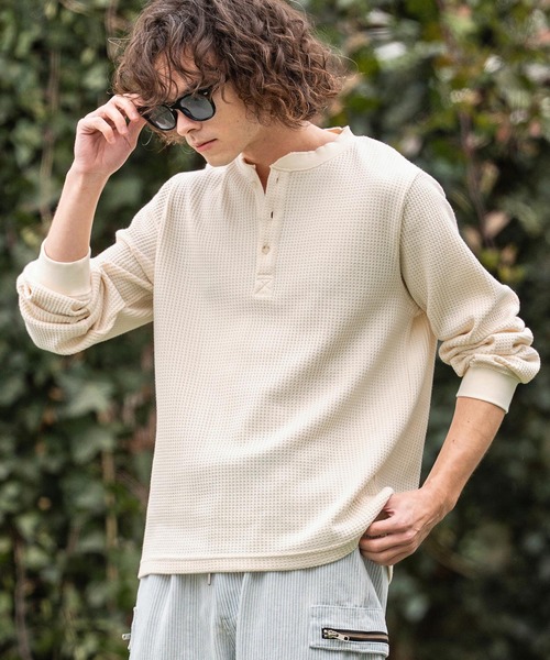 CAMBIO（カンビオ）の「mlt5637- ヘンリーネックワッフルロンT(HLCM0261)（Tシャツ/カットソー・メンズ・ブラック/アイボリー/ホワイト/グレー・XL/L/M）」の11枚目の写真