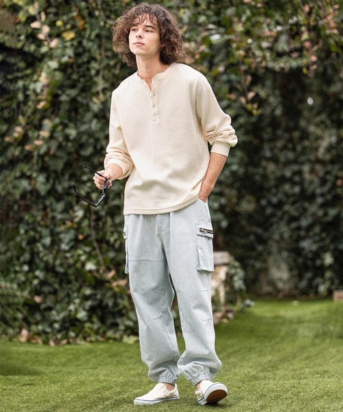 CAMBIO（カンビオ）の「mlt5637- ヘンリーネックワッフルロンT(HLCM0261)（Tシャツ/カットソー・メンズ・ブラック/アイボリー/ホワイト/グレー・XL/L/M）」の12枚目の写真