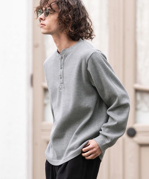 CAMBIO（カンビオ）の「mlt5637- ヘンリーネックワッフルロンT(HLCM0261)（Tシャツ/カットソー・メンズ・ブラック/アイボリー/ホワイト/グレー・XL/L/M）」の15枚目の写真