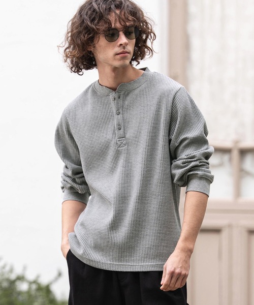 CAMBIO（カンビオ）の「mlt5637- ヘンリーネックワッフルロンT(HLCM0261)（Tシャツ/カットソー・メンズ・ブラック/アイボリー/ホワイト/グレー・XL/L/M）」の16枚目の写真