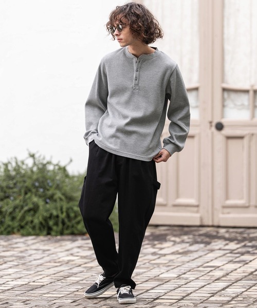 CAMBIO（カンビオ）の「mlt5637- ヘンリーネックワッフルロンT(HLCM0261)（Tシャツ/カットソー・メンズ・ブラック/アイボリー/ホワイト/グレー・XL/L/M）」の18枚目の写真