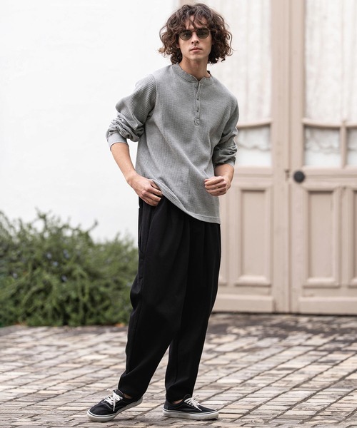 CAMBIO（カンビオ）の「mlt5637- ヘンリーネックワッフルロンT(HLCM0261)（Tシャツ/カットソー・メンズ・ブラック/アイボリー/ホワイト/グレー・XL/L/M）」の19枚目の写真