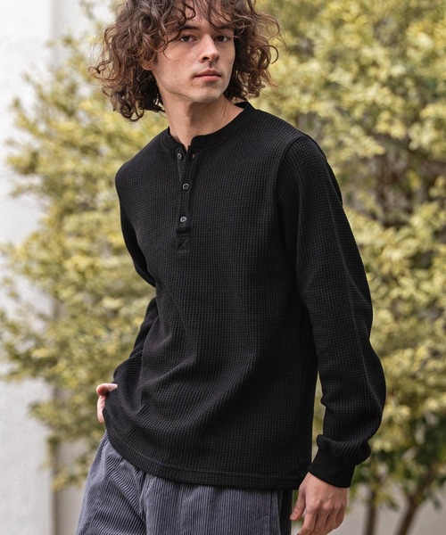 CAMBIO（カンビオ）の「mlt5637- ヘンリーネックワッフルロンT(HLCM0261)（Tシャツ/カットソー・メンズ・ブラック/アイボリー/ホワイト/グレー・XL/L/M）」の21枚目の写真
