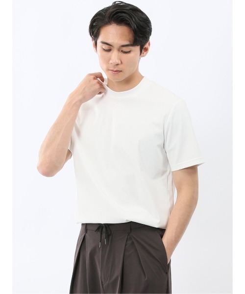 m.f.editorial(エムエフエディトリアル)の「Tシャツ メンズ 半袖 ストレッチ 接触冷感 抗菌防臭 UV 綿 コットン 無地 シルケット スムス スロープネック ドレスT(Tシャツ/カットソー・メンズ・ブラック/ネイビー/ホワイト/ライトグレー・MEDIUM/LARGE/X-LARGE)」の2枚目の写真