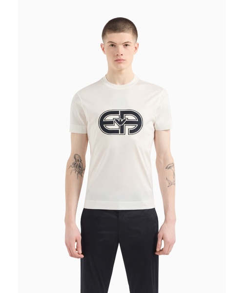 EMPORIO ARMANI(エンポリオアルマーニ)の「【エンポリオ アルマーニ】Tシャツ テンセル混紡ジャージー オーバーサイズEAパッチ(Tシャツ/カットソー・メンズ・ホワイト系その他・MEDIUM/SMALL)」の1枚目の写真