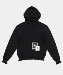 BADBLOOD（バッドブラッド）の「ディストロイドフードパーカーニット - ブラック（ニット/セーター）」