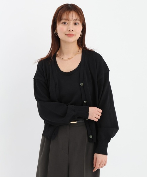 Andemiu（アンデミュウ）の「リネンコンアンサンブルニット659161（アンサンブル・レディース・オフホワイト/ブラック・FREE）」の6枚目の写真