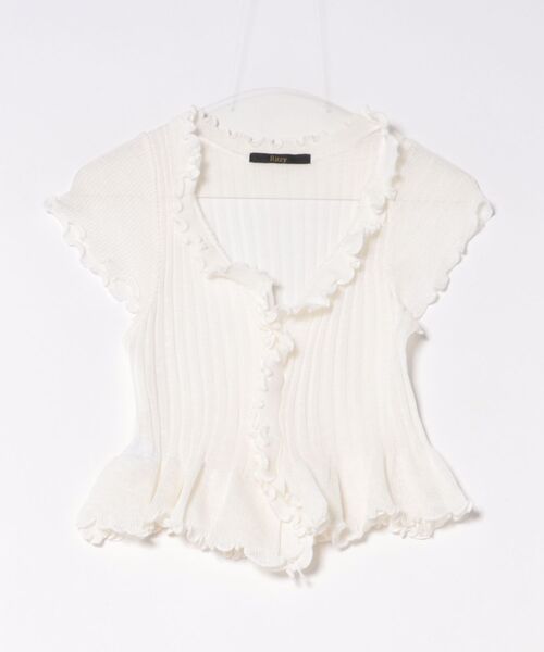 Ritzy(リッツィー)の「フリル V ネック ノースリーブニットトップス(Tシャツ/カットソー・レディース・パープル/ホワイト/ライトイエロー/ライトブルー/ブラック・FREE)」の16枚目の写真