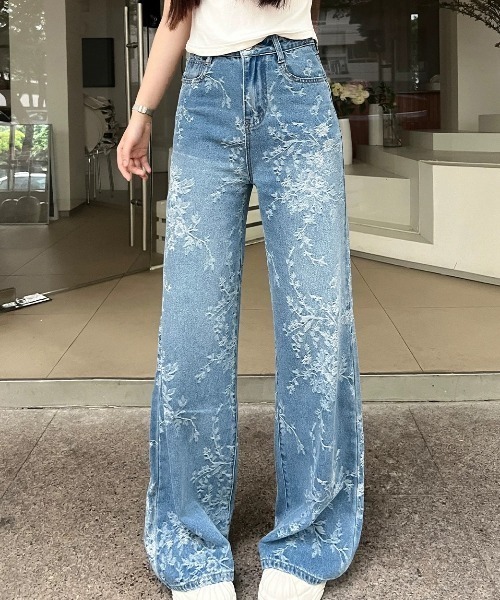 ampm(エーエムピーエム)の「フラワープリント ハイウエストワイドデニムパンツ(デニムパンツ・レディース・ブルー・S/M/L)」の18枚目の写真