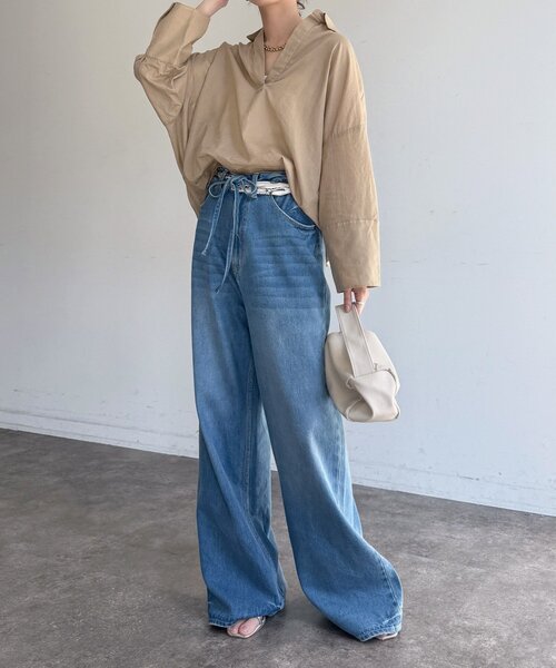 DouDou(ドゥドゥ)の「シアーリネンスキッパーシャツ(シャツ/ブラウス・レディース・ベージュ/ブルー/オフホワイト/ピンク・FREE)」の17枚目の写真