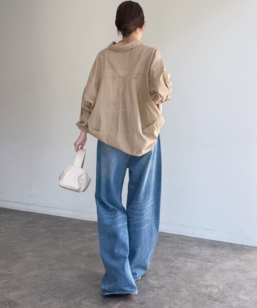 DouDou(ドゥドゥ)の「シアーリネンスキッパーシャツ(シャツ/ブラウス・レディース・ベージュ/ブルー/オフホワイト/ピンク・FREE)」の19枚目の写真