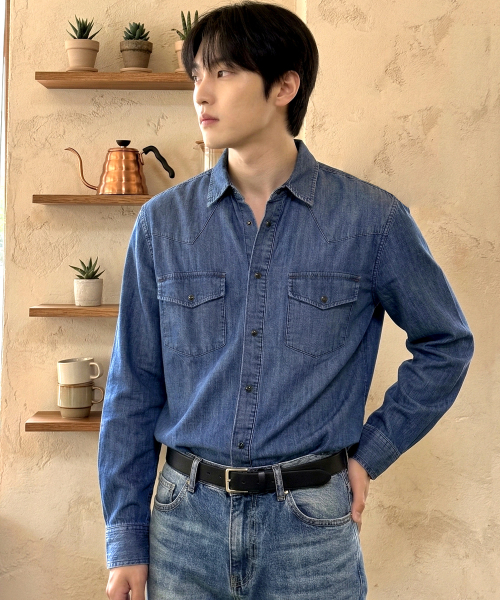 UNDEROFF(アンダーオフ)の「スタンダードウエスタンデニムシャツブルー(シャツ/ブラウス・メンズ・ブルー・MEDIUM/LARGE/X-LARGE)」の1枚目の写真