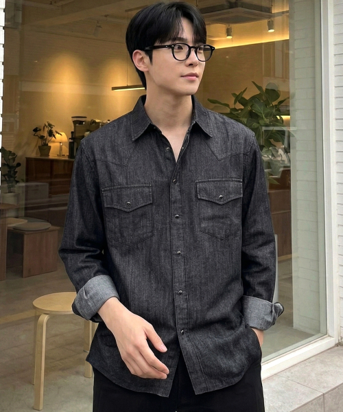 UNDEROFF(アンダーオフ)の「スタンダードウエスタンデニムシャツブルー(シャツ/ブラウス・メンズ・ブルー・MEDIUM/LARGE/X-LARGE)」の2枚目の写真