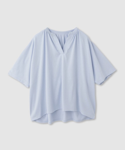 Mac-House（マックハウス）の「【Idnes / イドネス】シルケット バックギャザー スキッパーカットソー（Tシャツ/カットソー・レディース・ベージュ/ブルー/ブラック・FREE）」の13枚目の写真