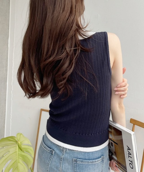 Ada.(エイダ)の「襟付き バイカラー アイレット サマー ニット ◎(カーディガン/ボレロ・レディース・チャコール/ネイビー×ホワイト/ベージュ系その他・FREE)」の12枚目の写真