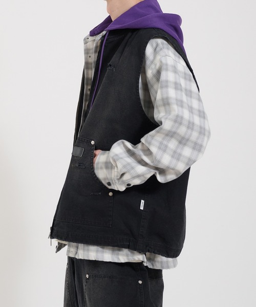 Perushu(ペルーシュ)の「DAMAGE FADED DUCK DOUBLE ZIP VEST/ダメージフェードダックダブルジップベスト(ベスト・メンズ・ブラック/ブラウン・LARGE/MEDIUM)」の6枚目の写真