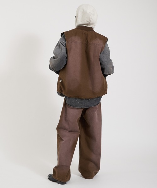 Perushu(ペルーシュ)の「DAMAGE FADED DUCK DOUBLE ZIP VEST/ダメージフェードダックダブルジップベスト(ベスト・メンズ・ブラック/ブラウン・LARGE/MEDIUM)」の16枚目の写真